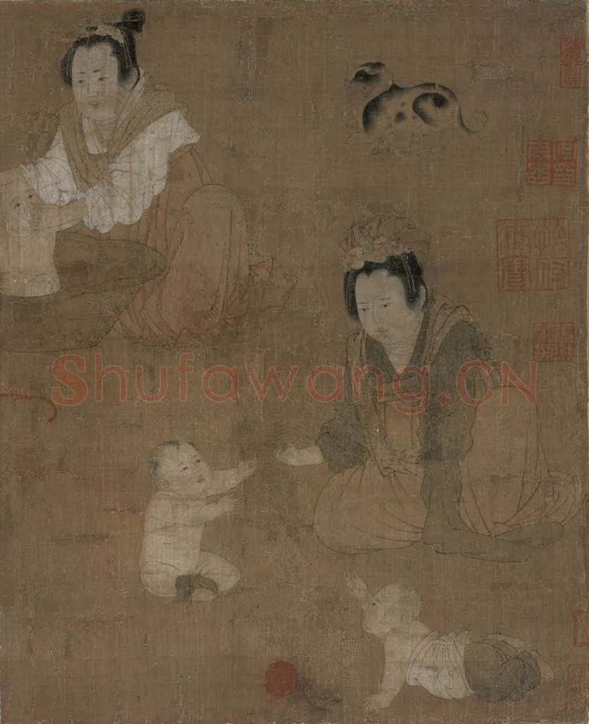 宋 佚名《仿周昉戏婴图》书画作品