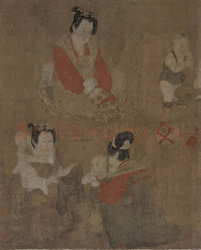 宋 佚名《仿周昉戏婴图》书画作品