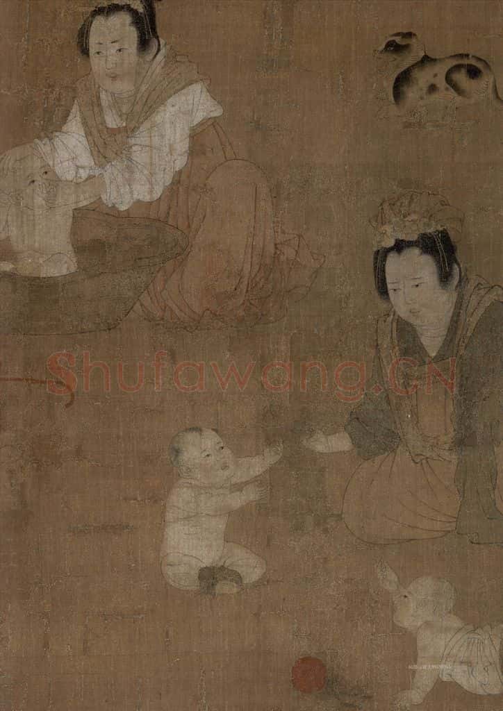宋 佚名《仿周昉戏婴图》书画作品