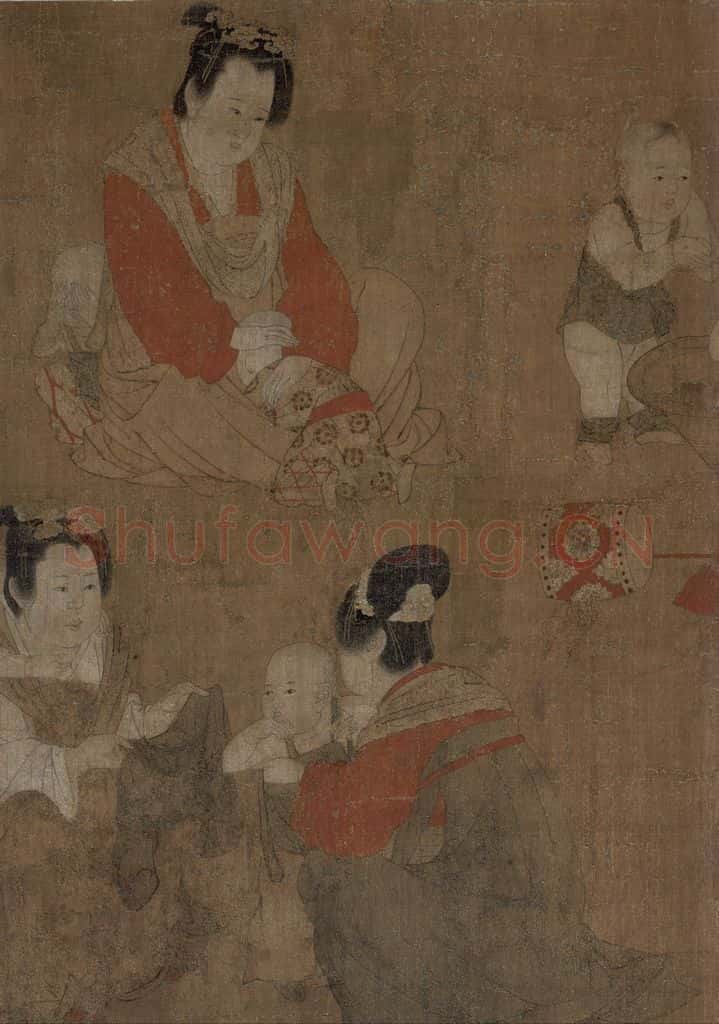 宋 佚名《仿周昉戏婴图》书画作品