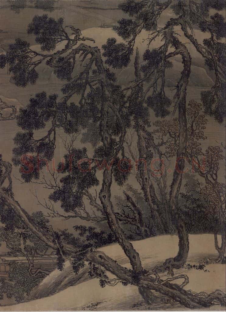 宋代 刘松年《溪山雪意图》书画作品