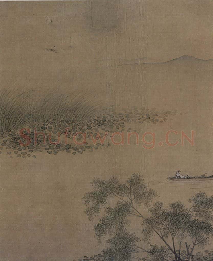 宋代 佚名《泛舟柳塘图》书画作品