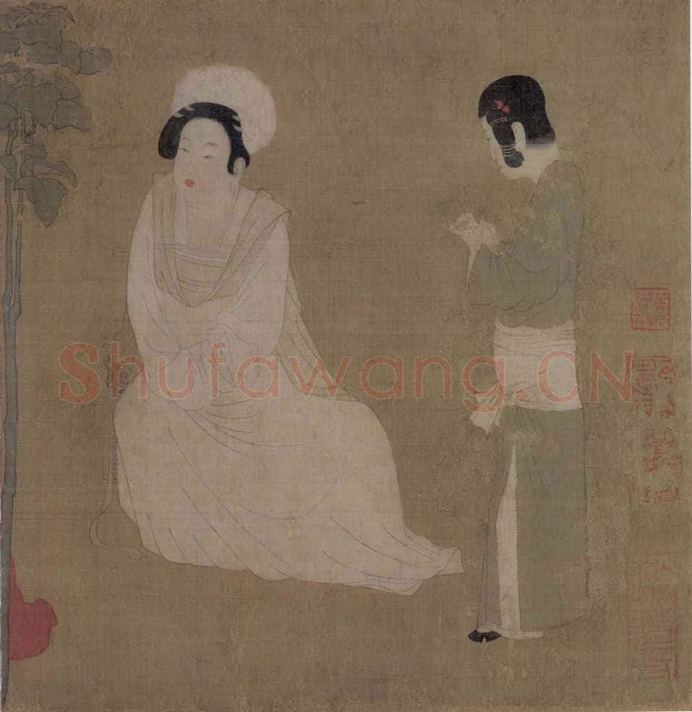 宋 佚名《宫妓调琴图》书画作品