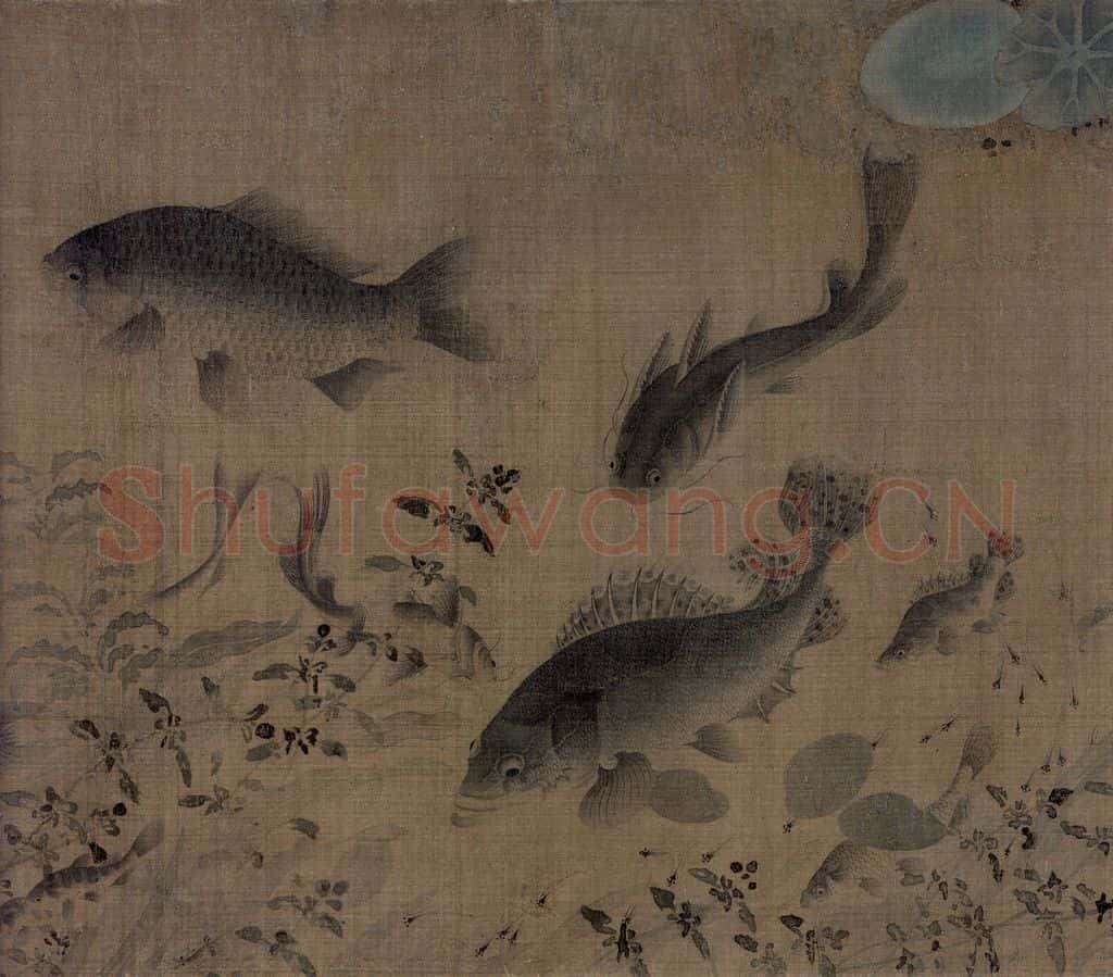 宋 刘寀《落花游鱼图》书画作品
