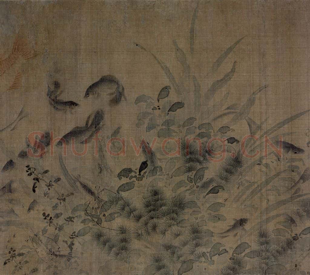 宋 刘寀《落花游鱼图》书画作品
