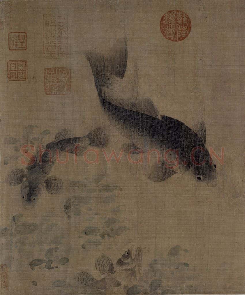 宋 刘寀《落花游鱼图》书画作品