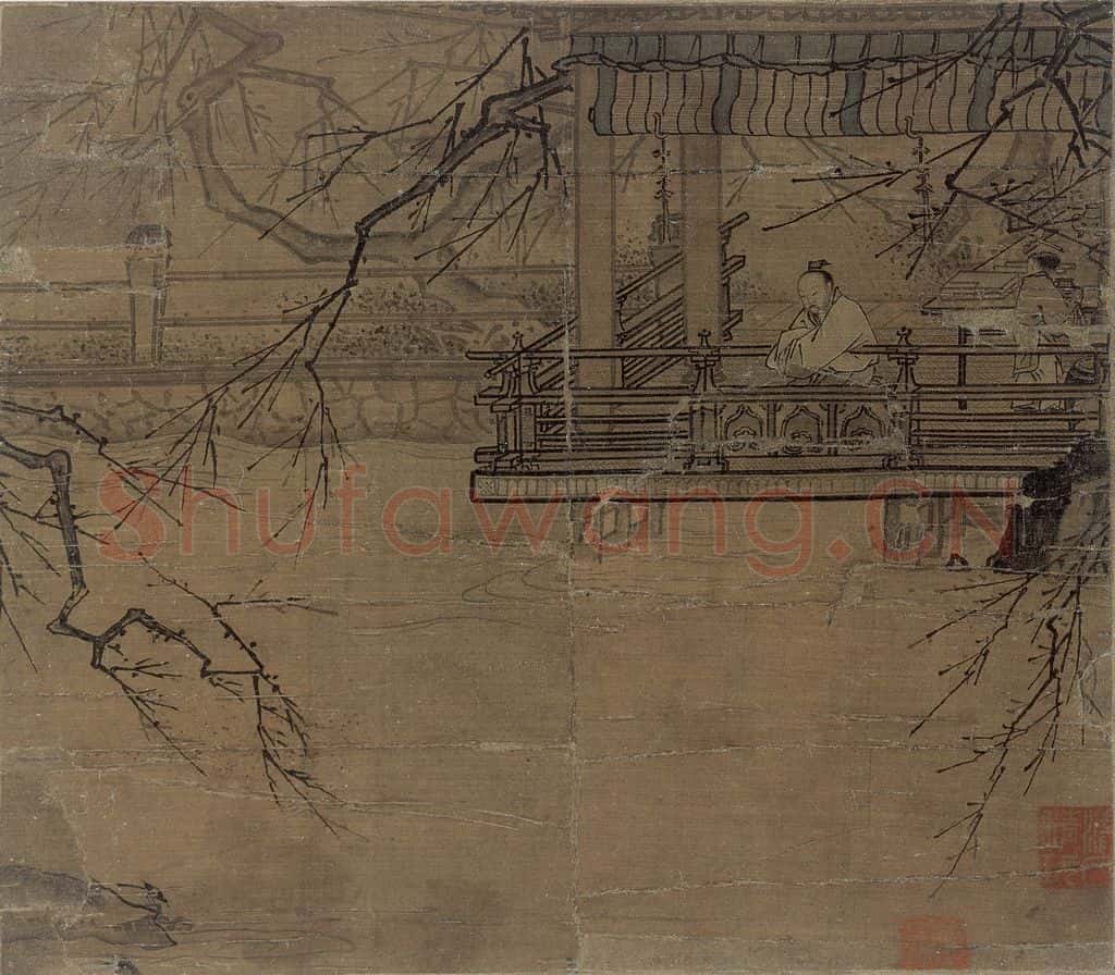 宋 佚名《高士观水图》书画作品