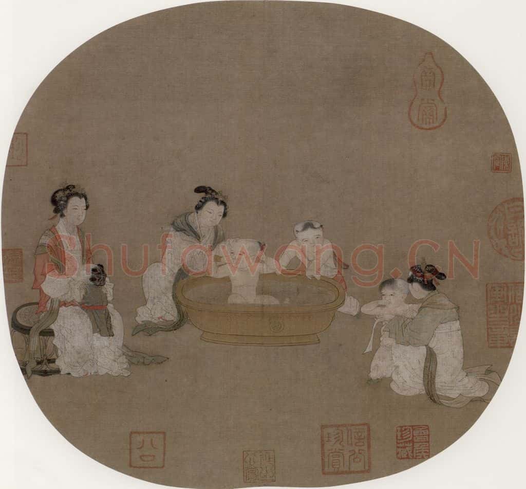 宋 佚名《浴婴图》书画作品