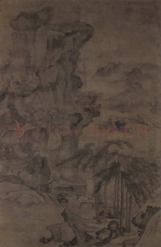 金 李山《松杉行旅图》书画作品