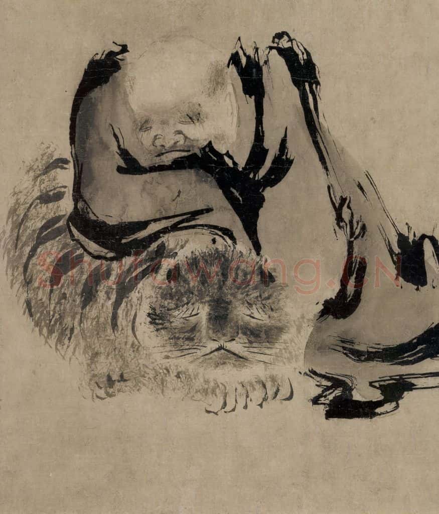 五代 石恪《二祖调心图》书画作品