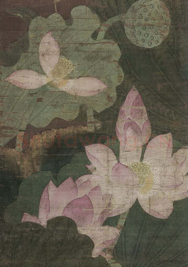 宋 佚名《莲池水禽图》书画作品