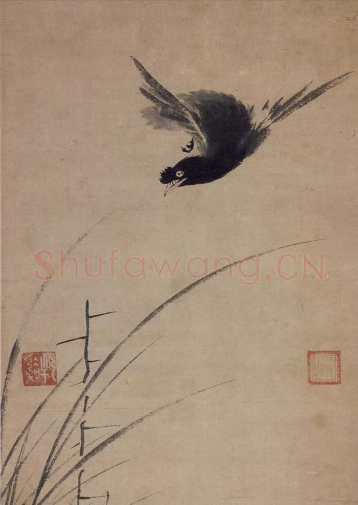 宋 牧溪（传）《叭叭鸟图》书画作品