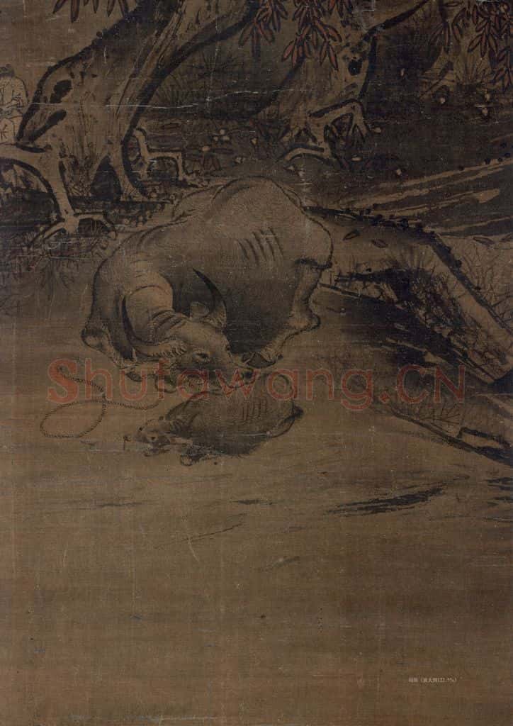 宋 阎次平(传)《秋野牧牛图》书画作品
