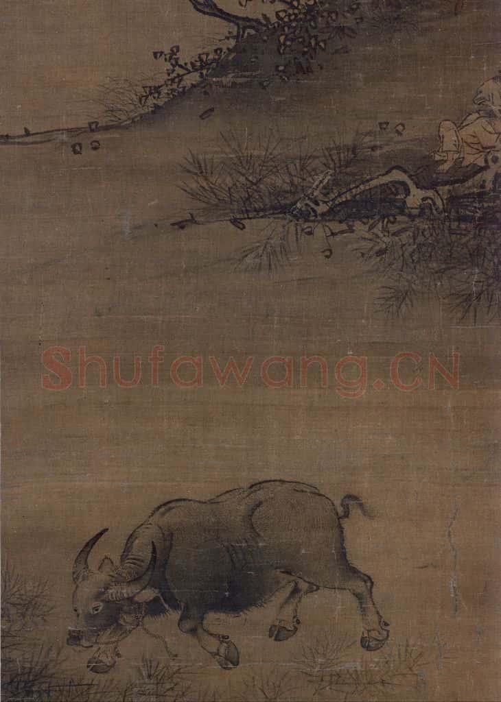 宋 阎次平（传）《秋野牧牛图》书画作品