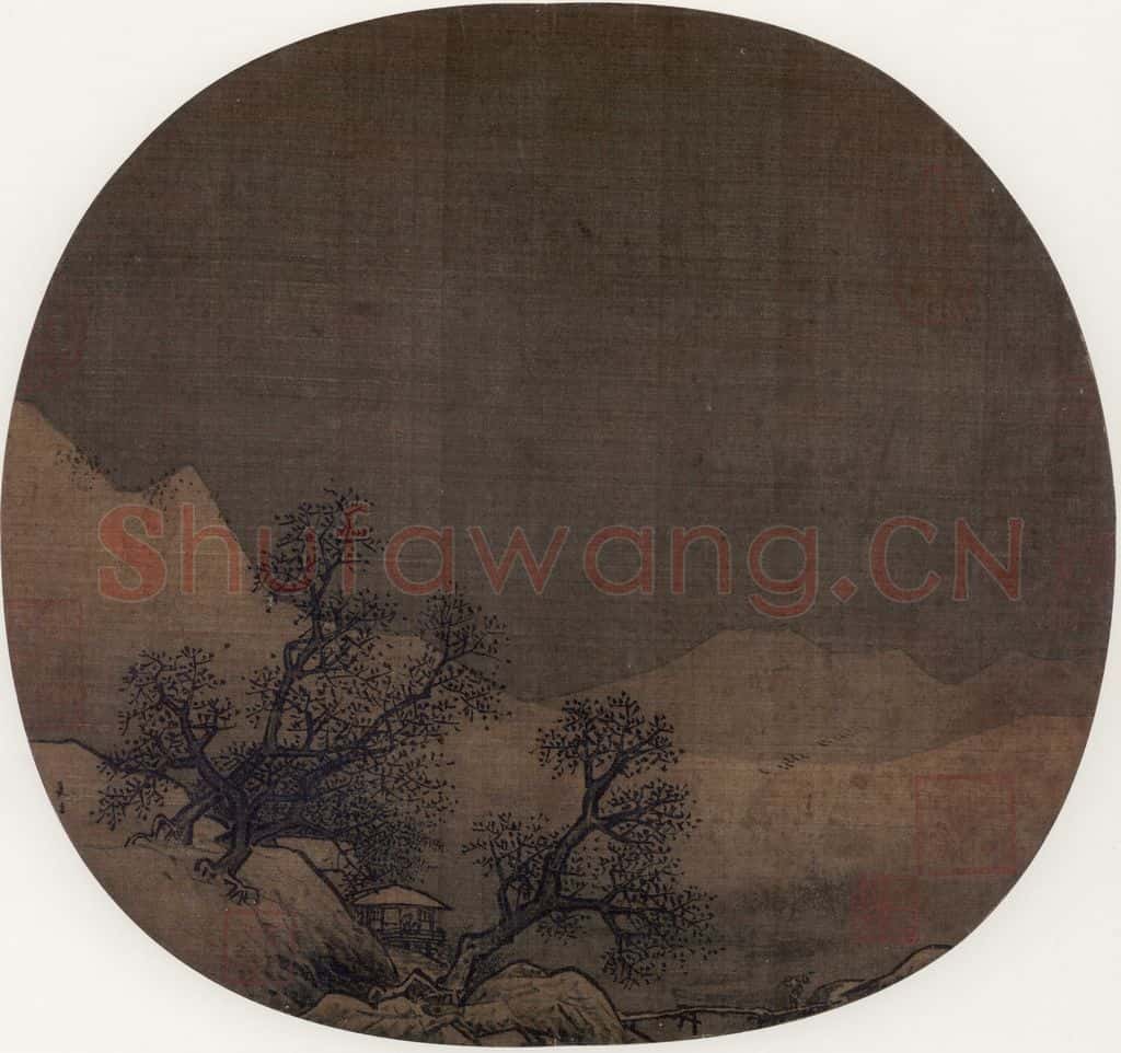 宋 夏珪（传）《山莊暮雪图》书画作品