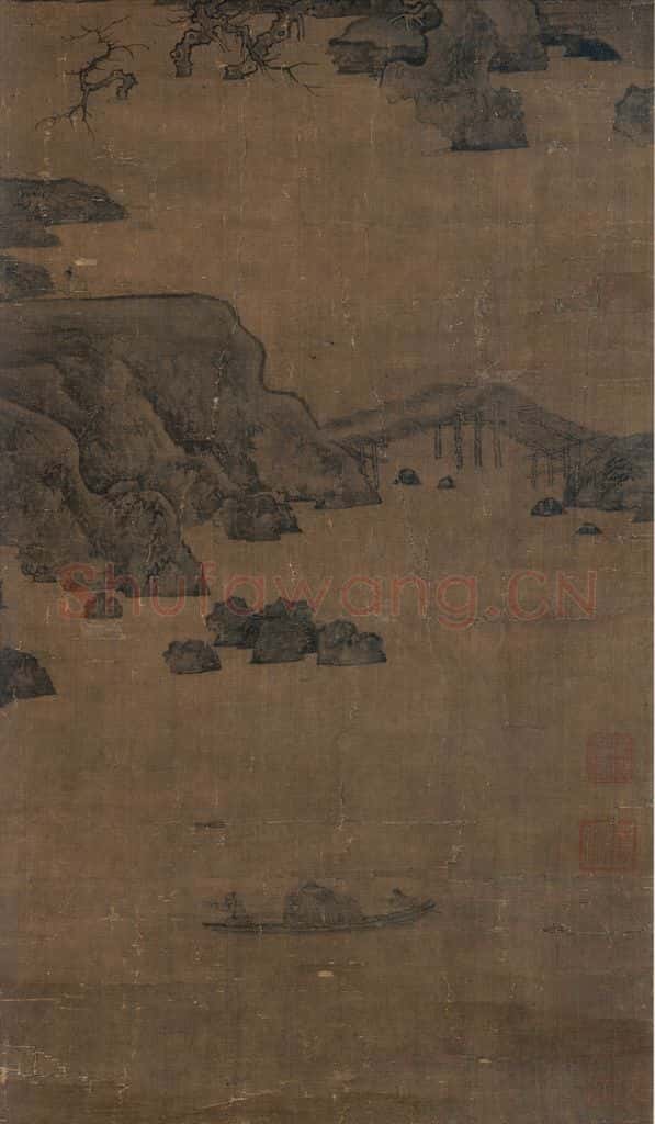 宋 佚名《秋江渔艇图》书画作品
