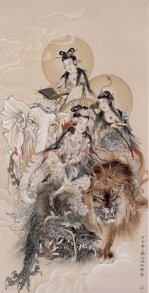 1947年 蔡鹤洲《三大士》书画作品