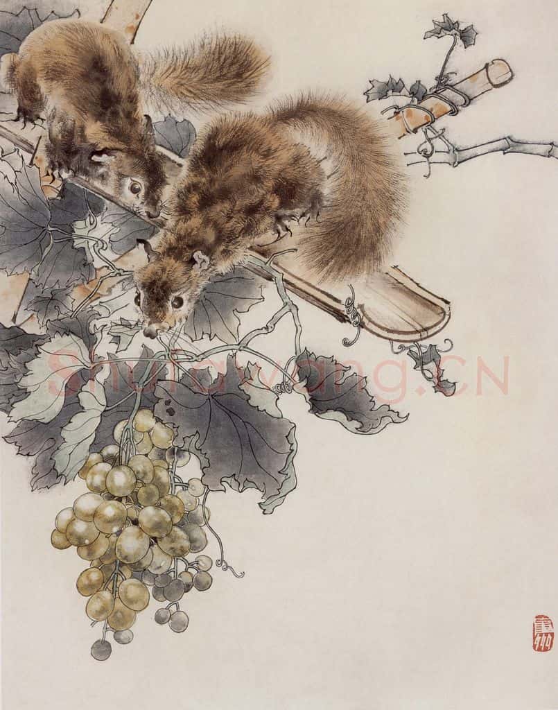 50年代 蔡鹤洲《松鼠葡萄》书画作品