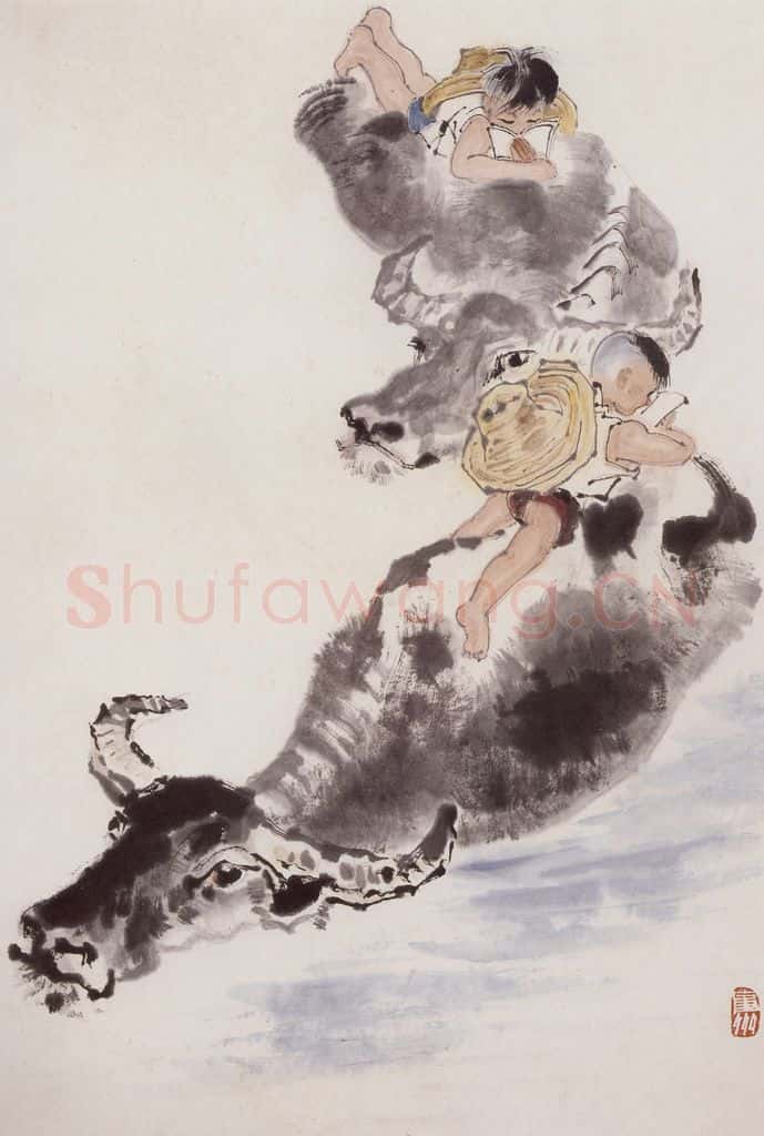 60年代 蔡鹤洲《牛背读书图》书画作品