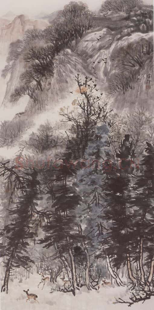 1961年 蔡鹤洲《丛林鹿影》书画作品