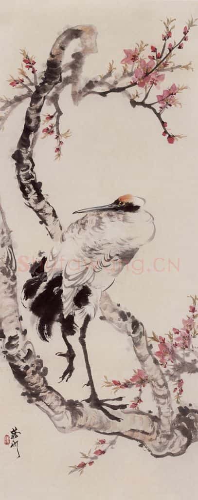 1961年 蔡鹤洲《仙鹤碧桃》书画作品