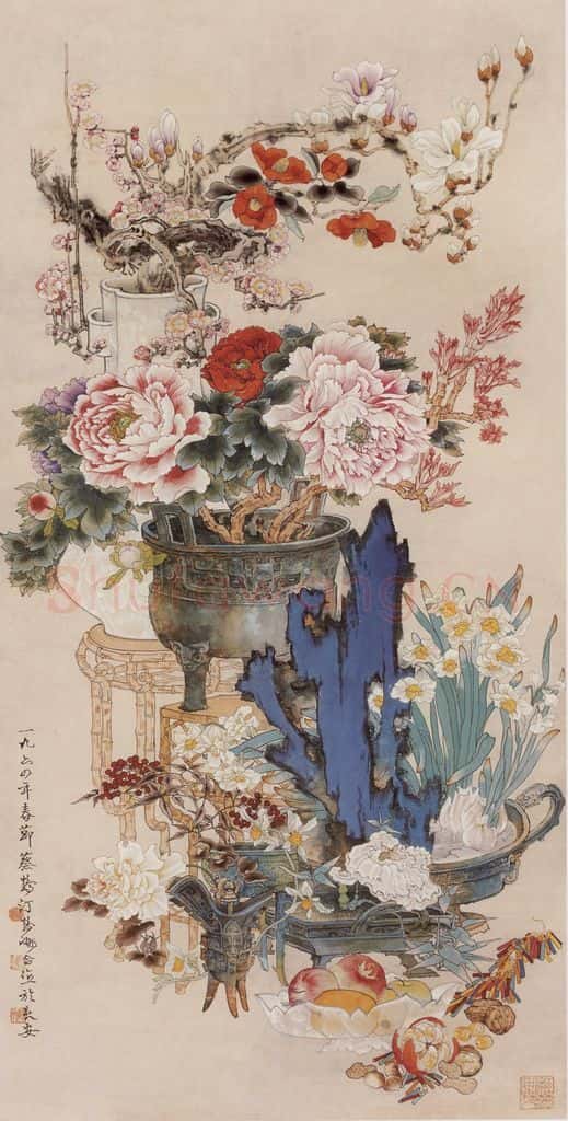 1964年 蔡鹤洲《岁朝清供》书画作品