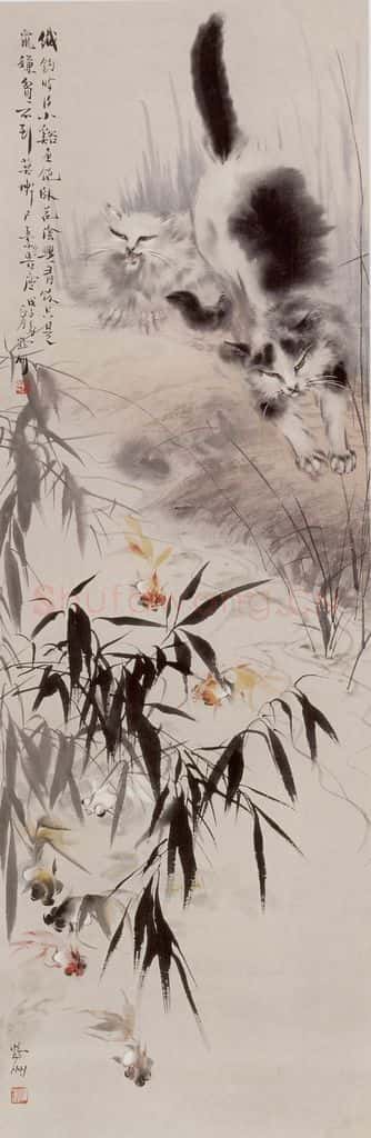 1948年 蔡鹤洲《溪边小戏》书画作品