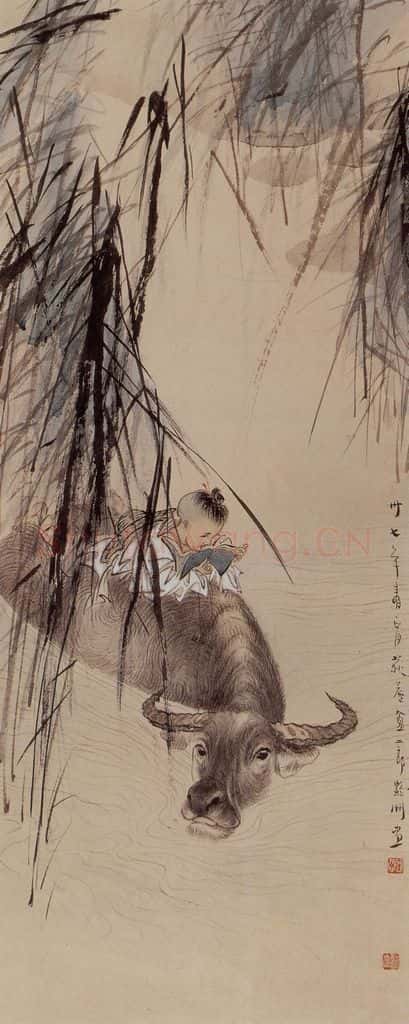 1948年 蔡鹤洲《牛背读书郎》书画作品