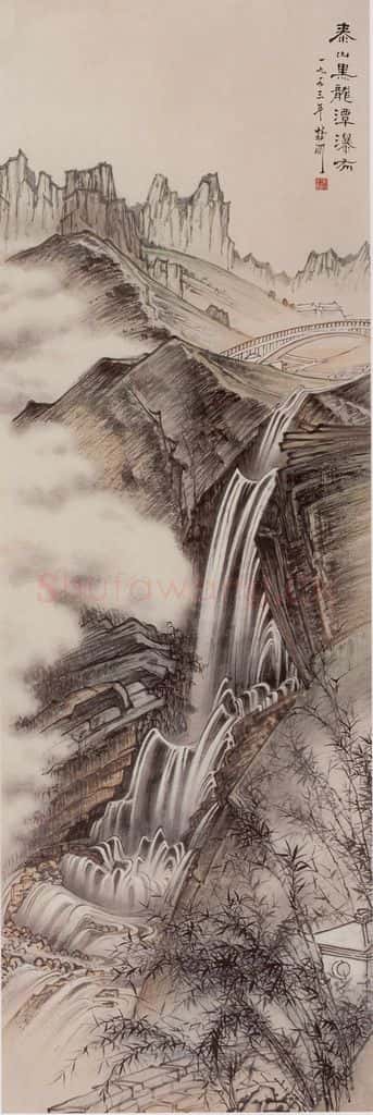 1953年 蔡鹤洲《泰山黑龙潭瀑布》书画作品
