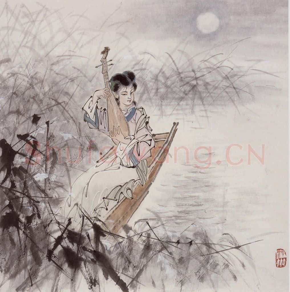 50年代 蔡鹤洲《月下抚琴》书画作品