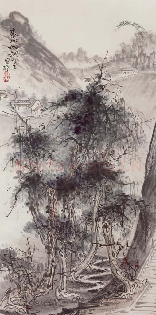1956年 蔡鹤洲《泰山柏洞写生》书画作品