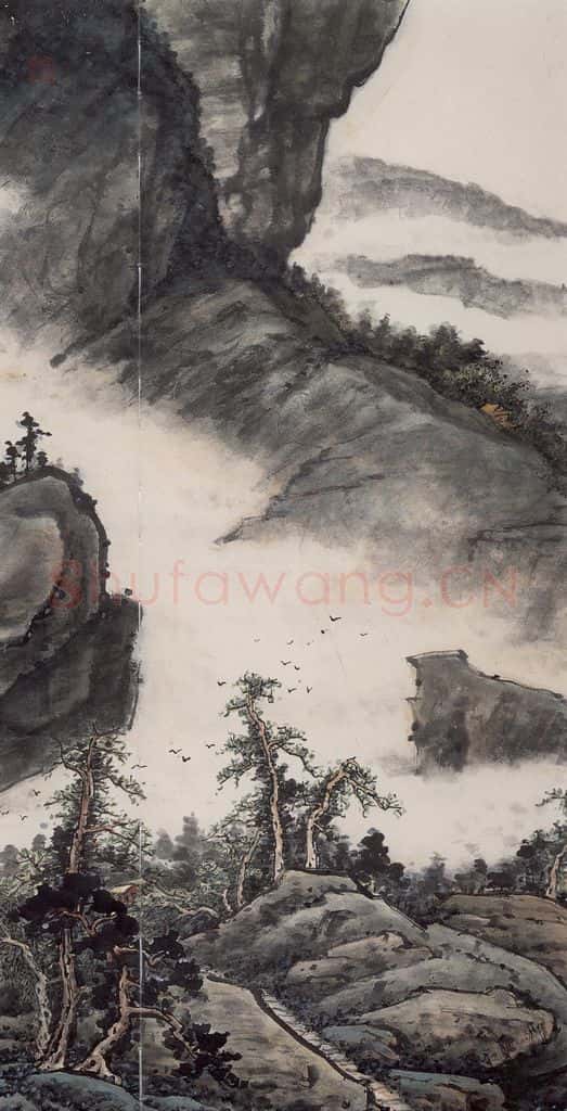 1993年 彭友善《春山烟云图》书画作品