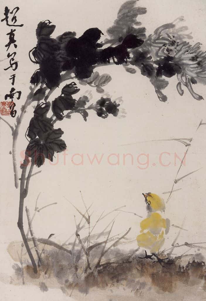 1978年 彭友善《菊鸡》书画作品