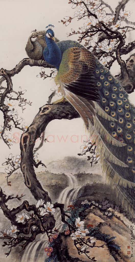 1980年 彭友善《孔雀》书画作品