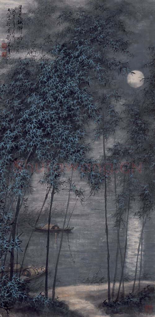 1988年 彭友善《故乡月》书画作品