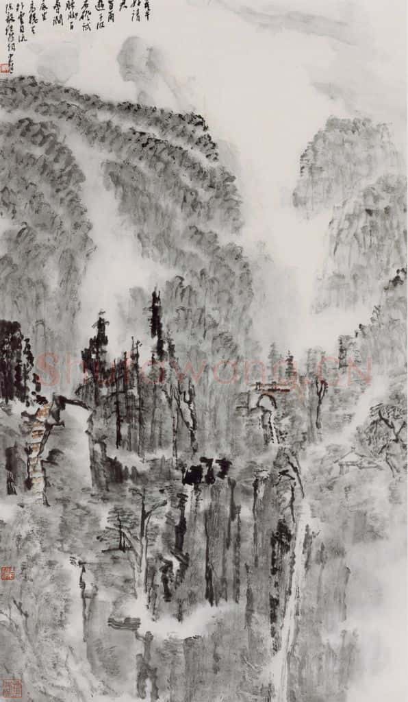 2003年 童中焘《莫干山春雨》书画作品