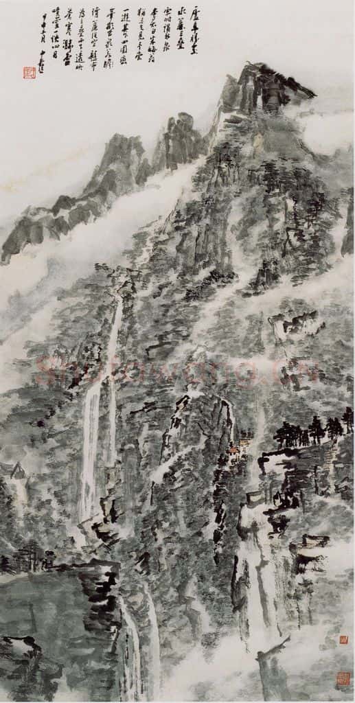 2004年 童中焘《庐山三叠泉》书画作品