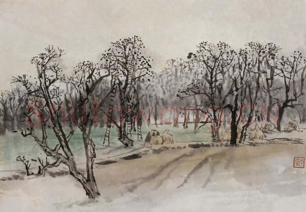 1963年 童中焘《富春江写生》书画作品