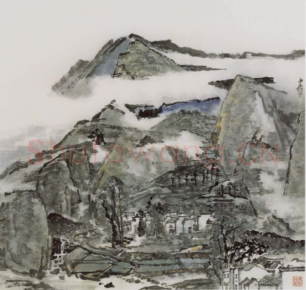 2006年 童中焘《山乡图》书画作品
