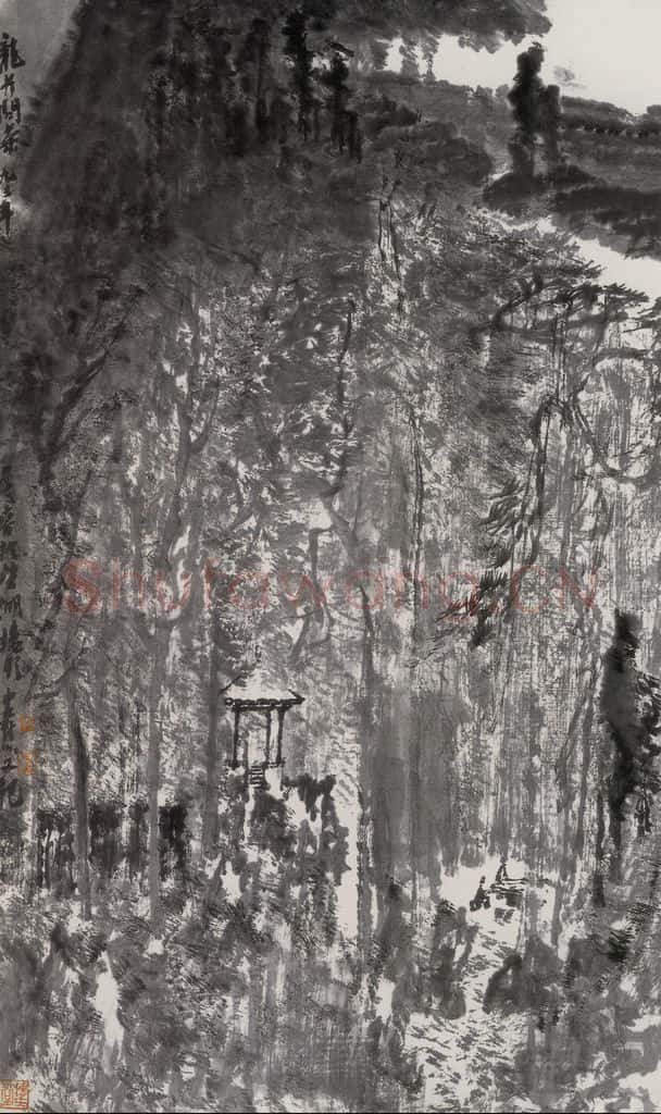 1993年 童中焘《龙井问茶》书画作品