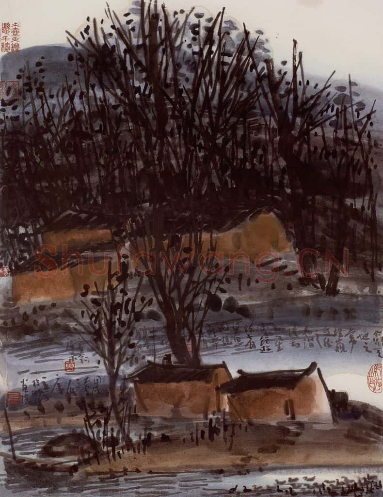 1994年 曾宓《渔村》书画作品