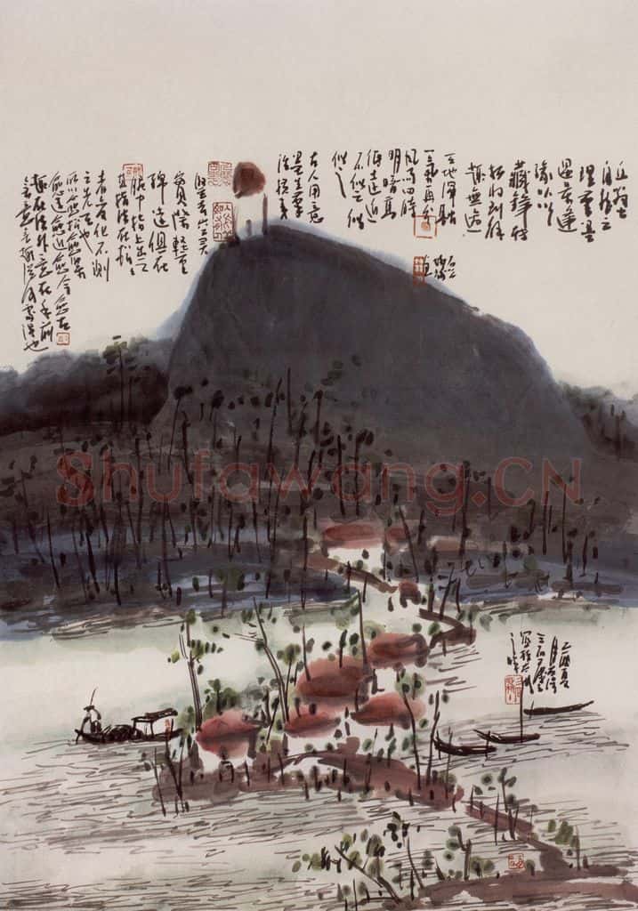 2005年 曾宓《春江泛舟》书画作品