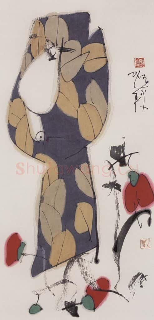 2005年 张桂铭《瓶花》书画作品