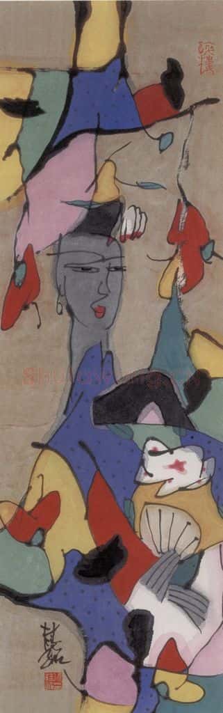 1990年 张桂铭《仕女》书画作品