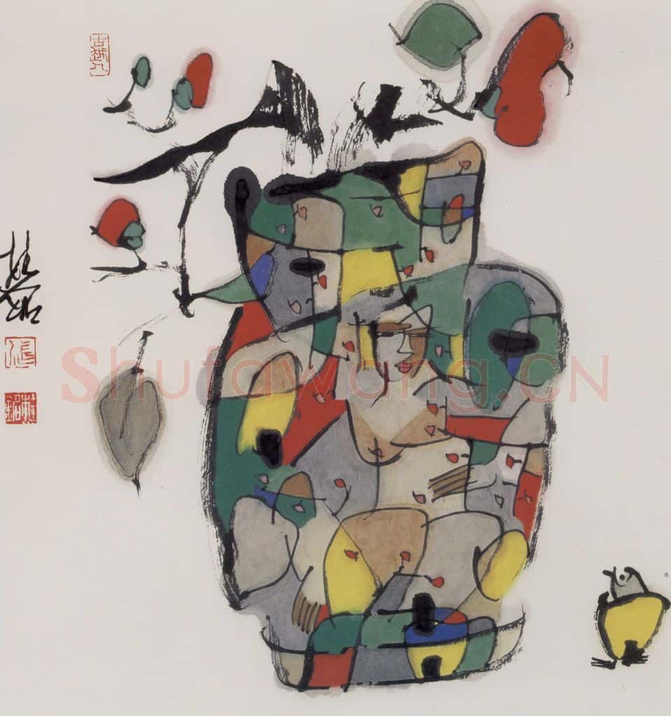 1990年 张桂铭《瓶花》书画作品