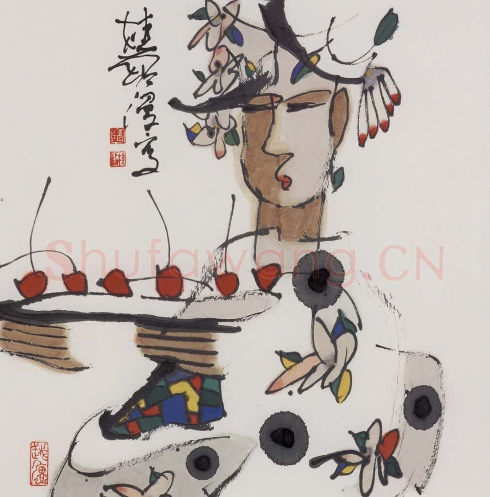1990年 张桂铭《人物》书画作品