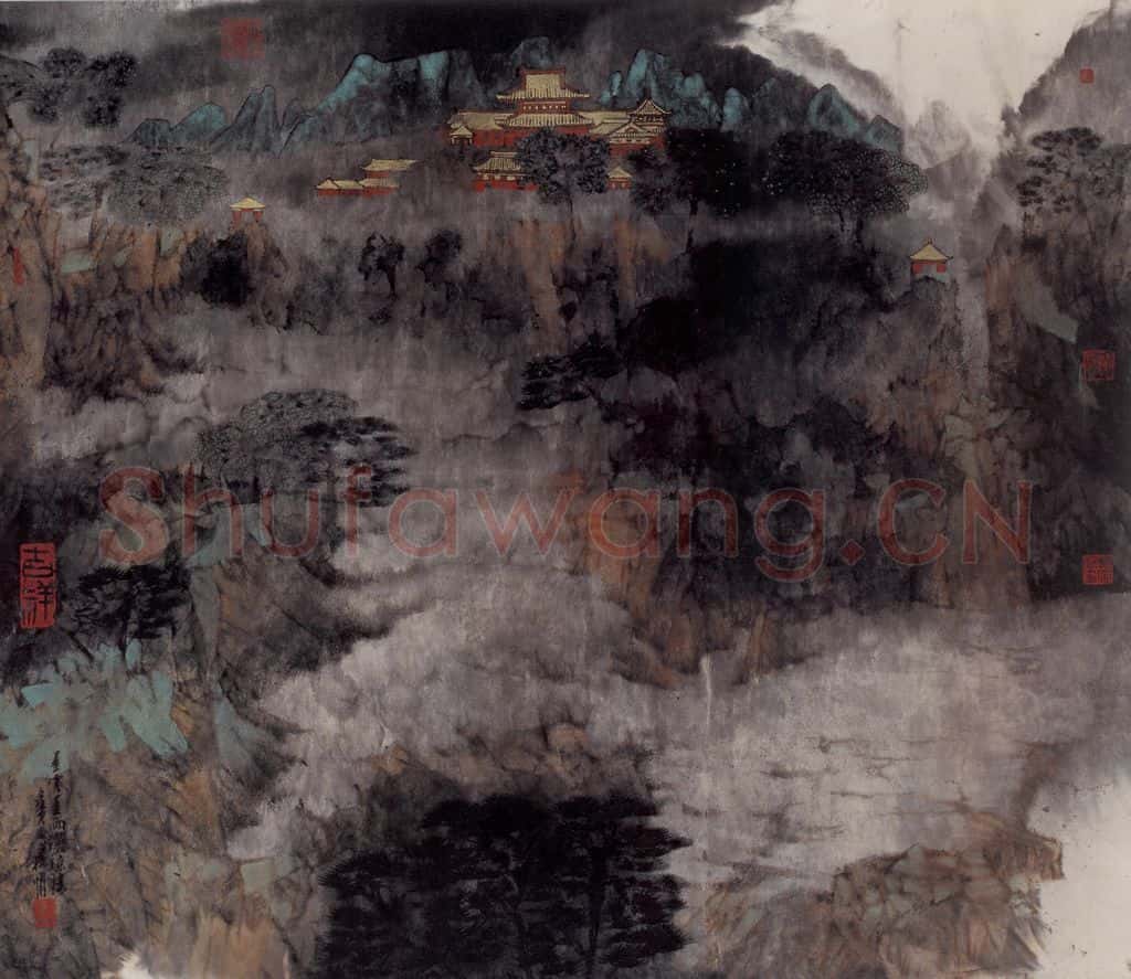 1998年 卓鹤君《黑云墨雨洒琼楼》书画作品