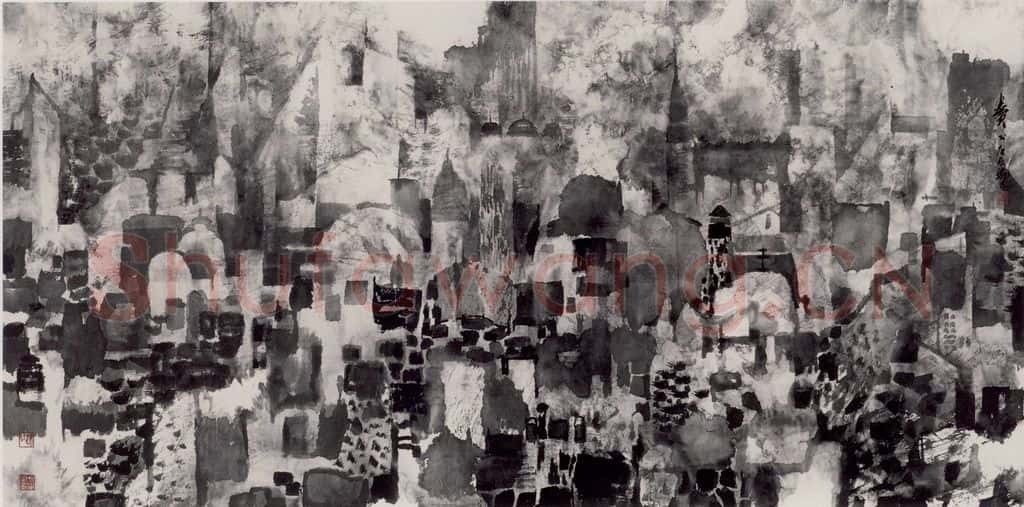 2000年 卓鹤君《城市山水》书画作品
