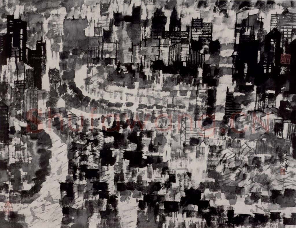 2002年 卓鹤君《城市山水》书画作品