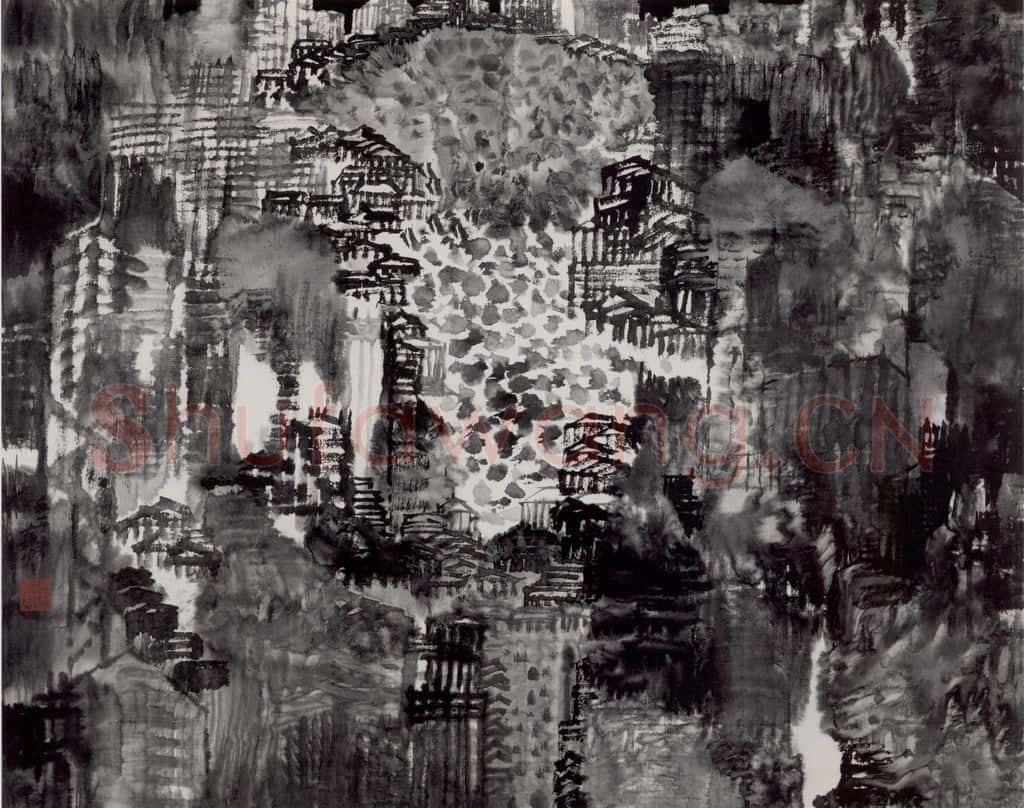 2002年 卓鹤君《城市山水》书画作品